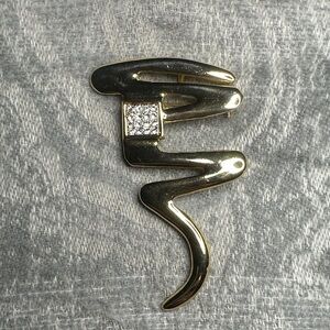 Park Lane Polished Gold Zigzag Scribble Crystal Rhinestone Brooch/Pendant